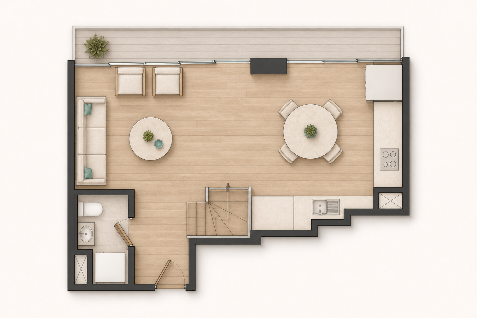 Level one floor plan of The Pisac Penthouse
