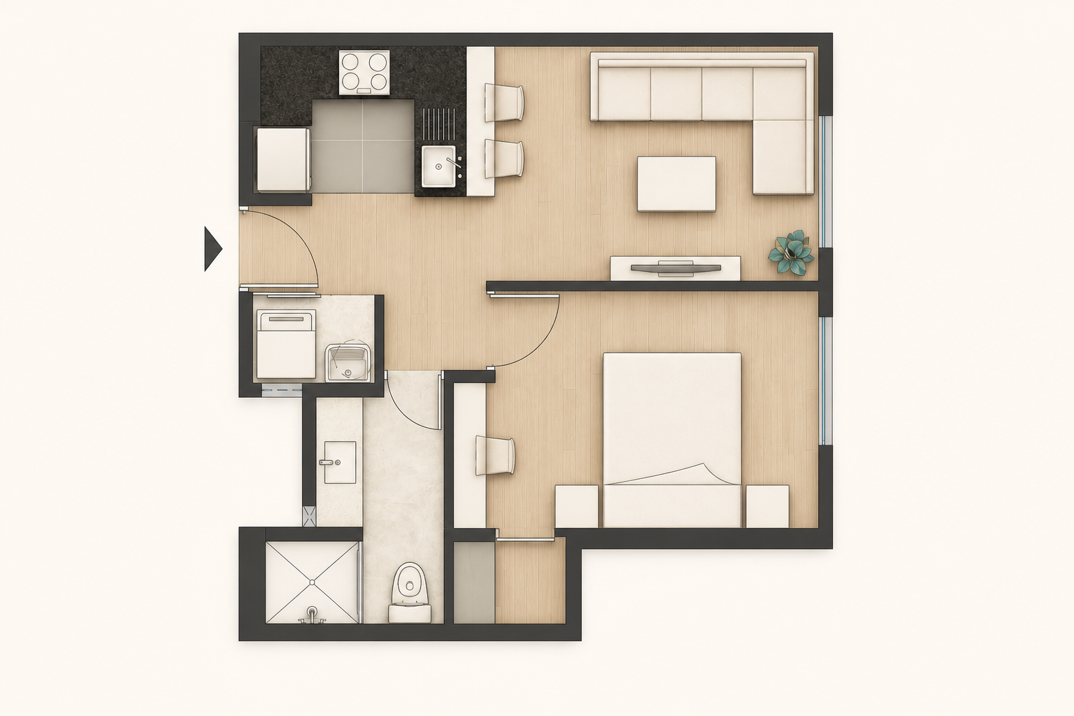 One-bedroom layout floor plan of The Sayac Apartment